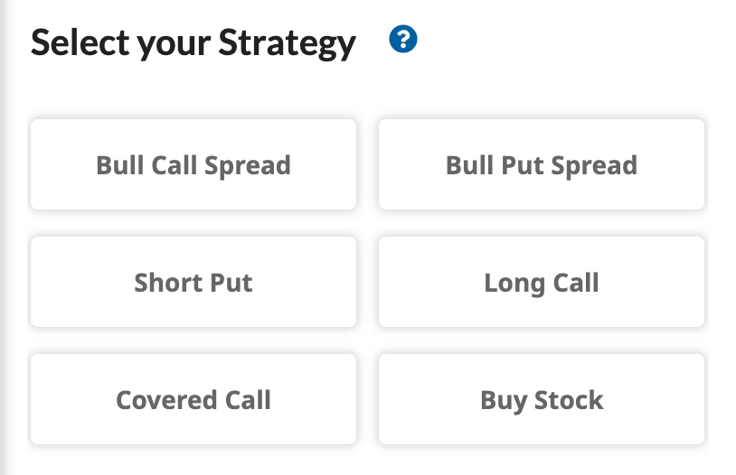 List of pre-defined options trading strategies for the options calculator.